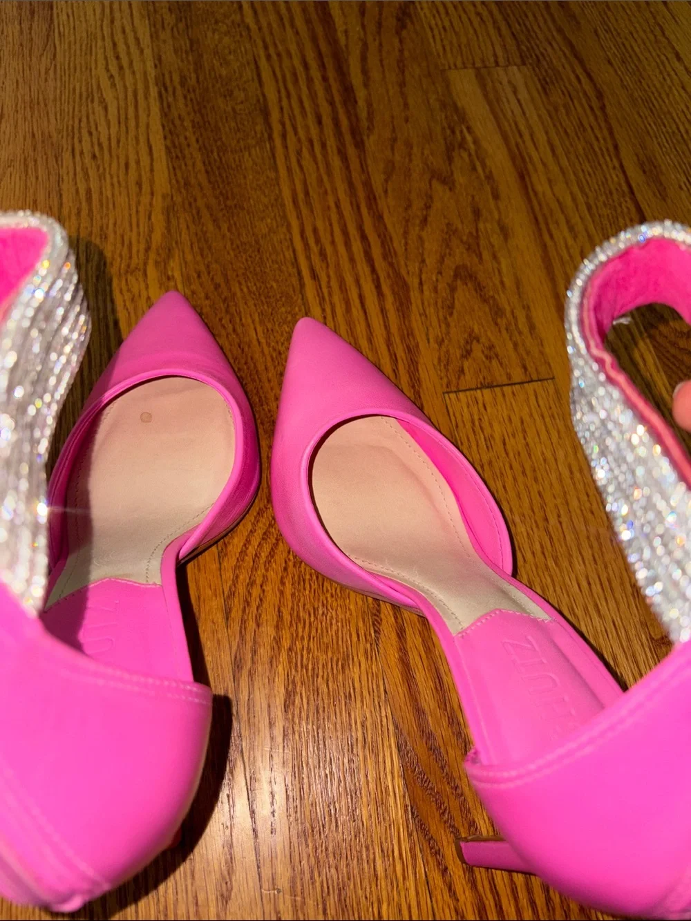 Schutz Linara Hot Pink Crystal Wrap Ankle-Strap Pointed-Toe Heels Size 7B